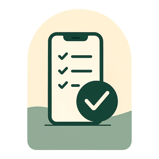 Illustration of a phone showing a short checklist with a green checkmark