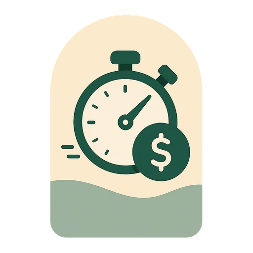 Illustration of a stopwatch beside a dollar coin for fast funding